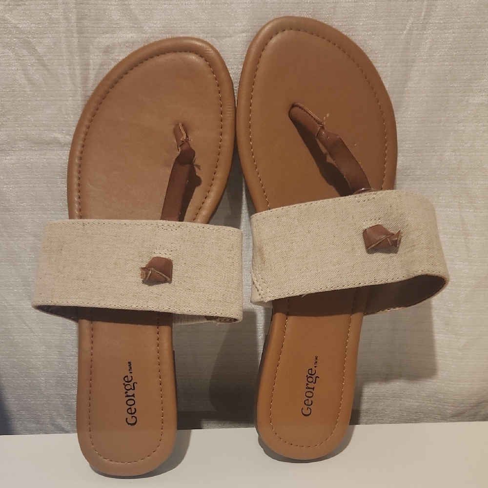 George Tan Leather Sandals Slip-On Design Size 7.